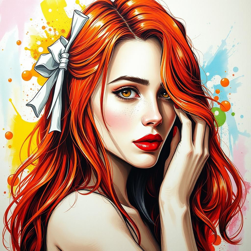 Peliroja de lazo en el pelo