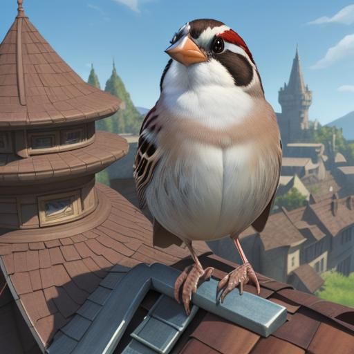 Sparrow on Guild of Heroes Roof, Fantasy Art