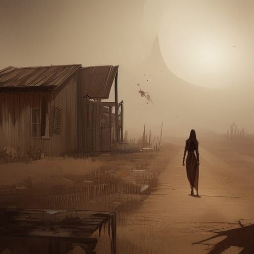 Sinister Desert Ghost Town Digital Painting