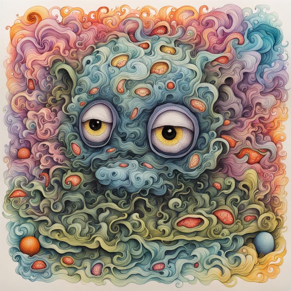 Adorable Disgusting Aberration in Whimsical Ink Drawing