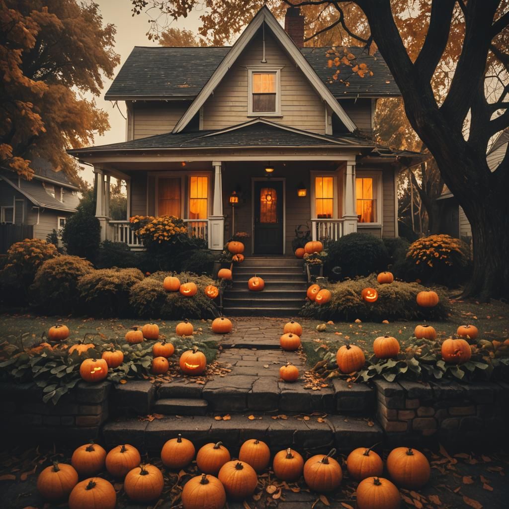 Cinematic Jack-o-Lanterns in Golden Hour Light