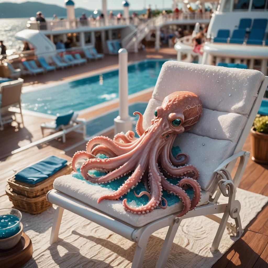 Miniature Kraken Lounging on Cruise Ship Deck