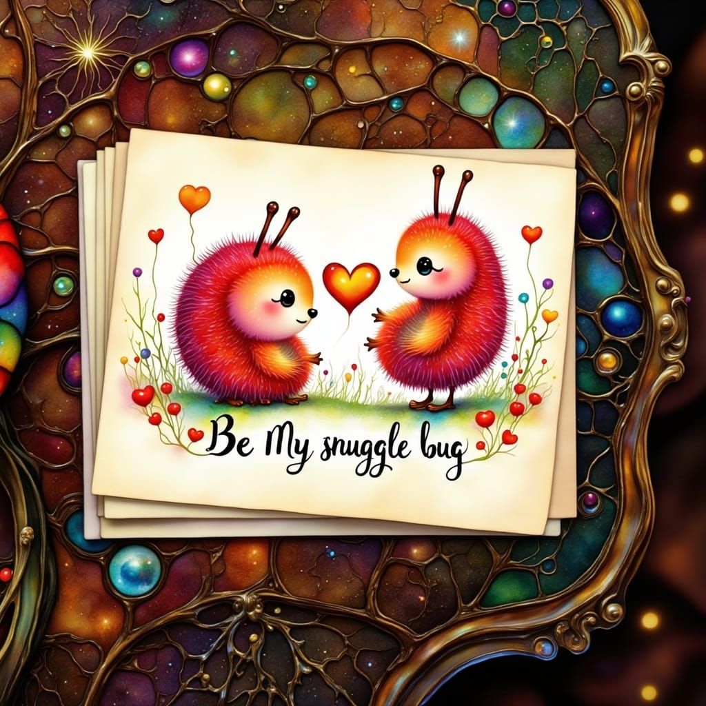 Whimsical Caterpillar Valentine's Card in Vintage Style