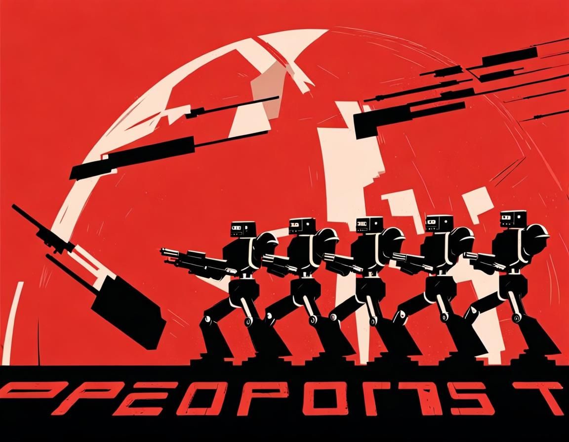 Robots Marching in Constructivist Propaganda Style