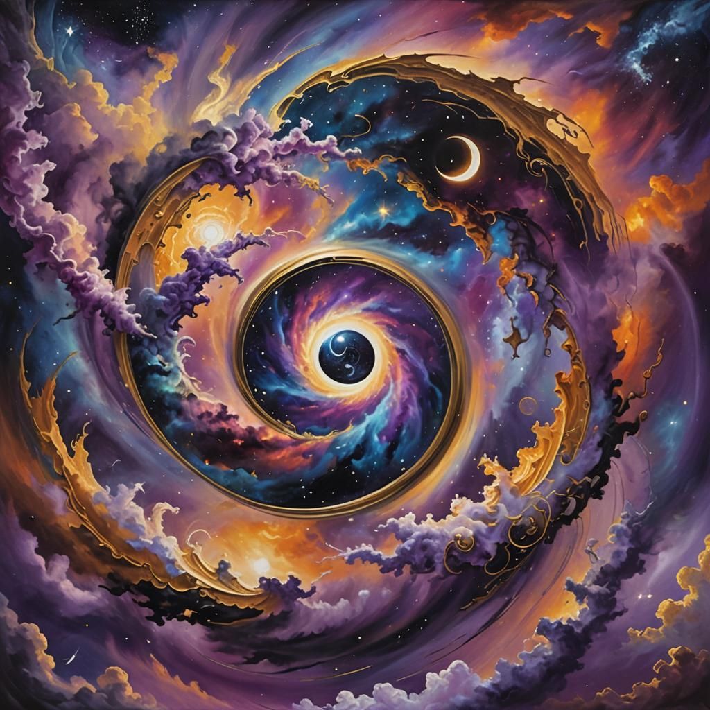 Cosmic Yin Yang in Surreal Oil Painting