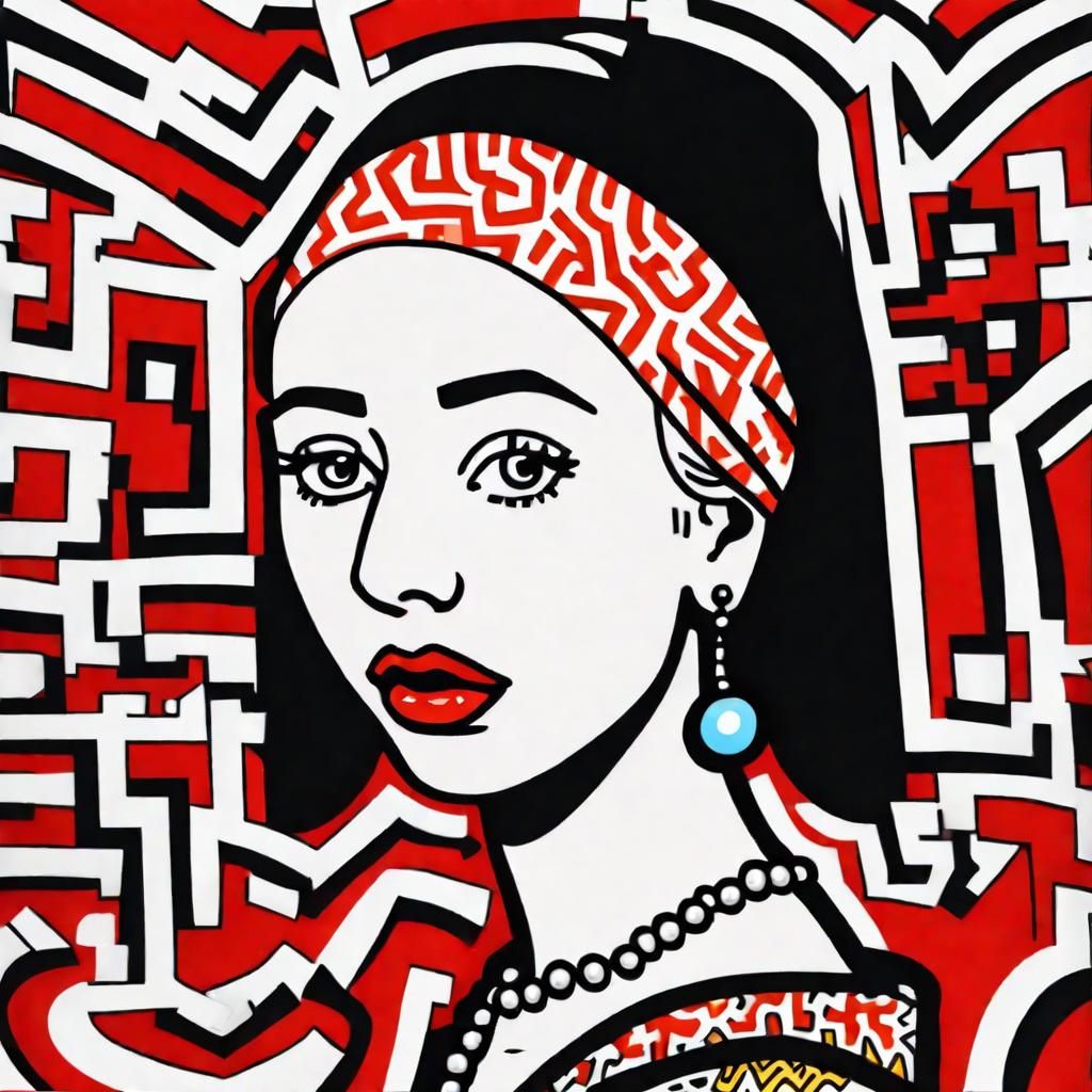 Girl With a Pearl earring in style of Keith haring