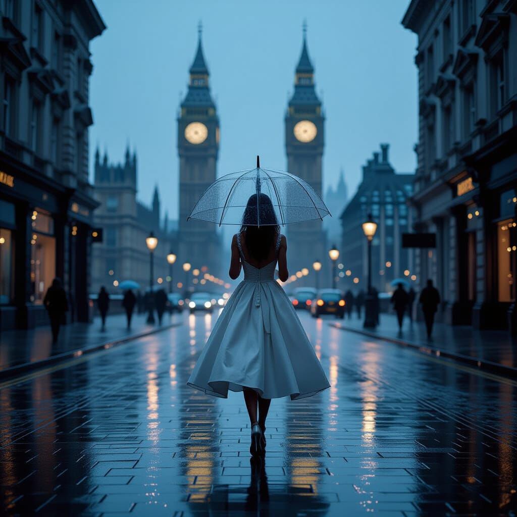 Rainy London Bride: Noir Style, Hyper-Realistic Textures