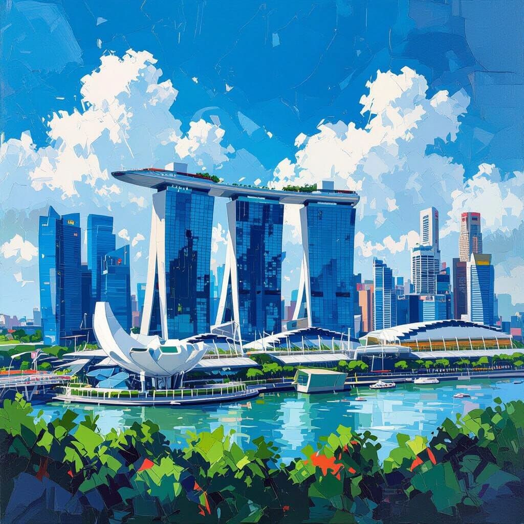 Singapore Marina Bay Sands in Acrylic Paint Style