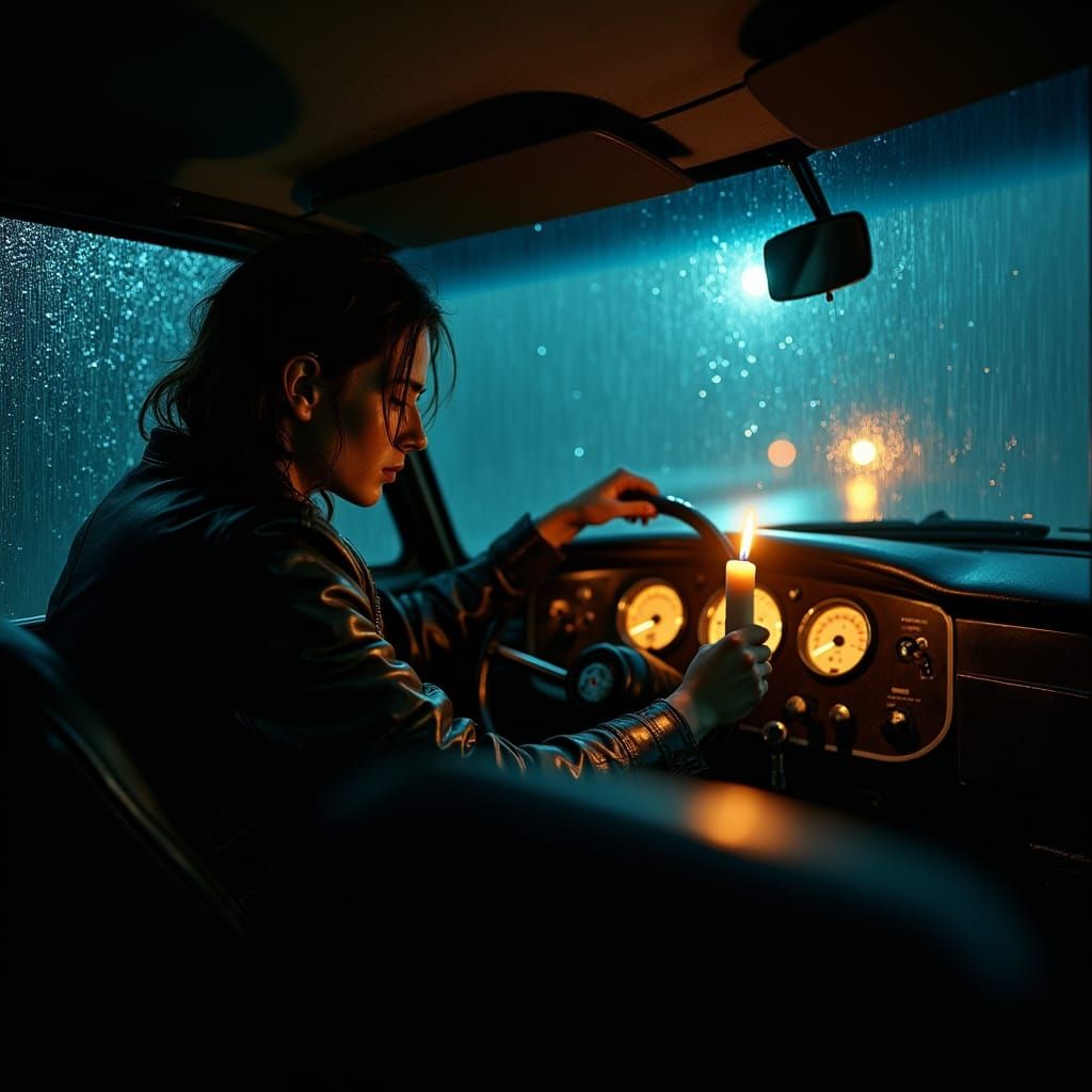 Candlelight Drive Through a Rainstorm, Moody and Atmospheric
