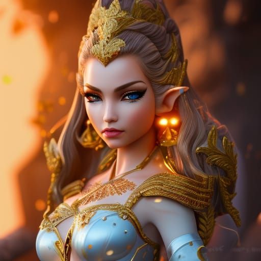 Beautiful Elf Girl Portrait in 3D