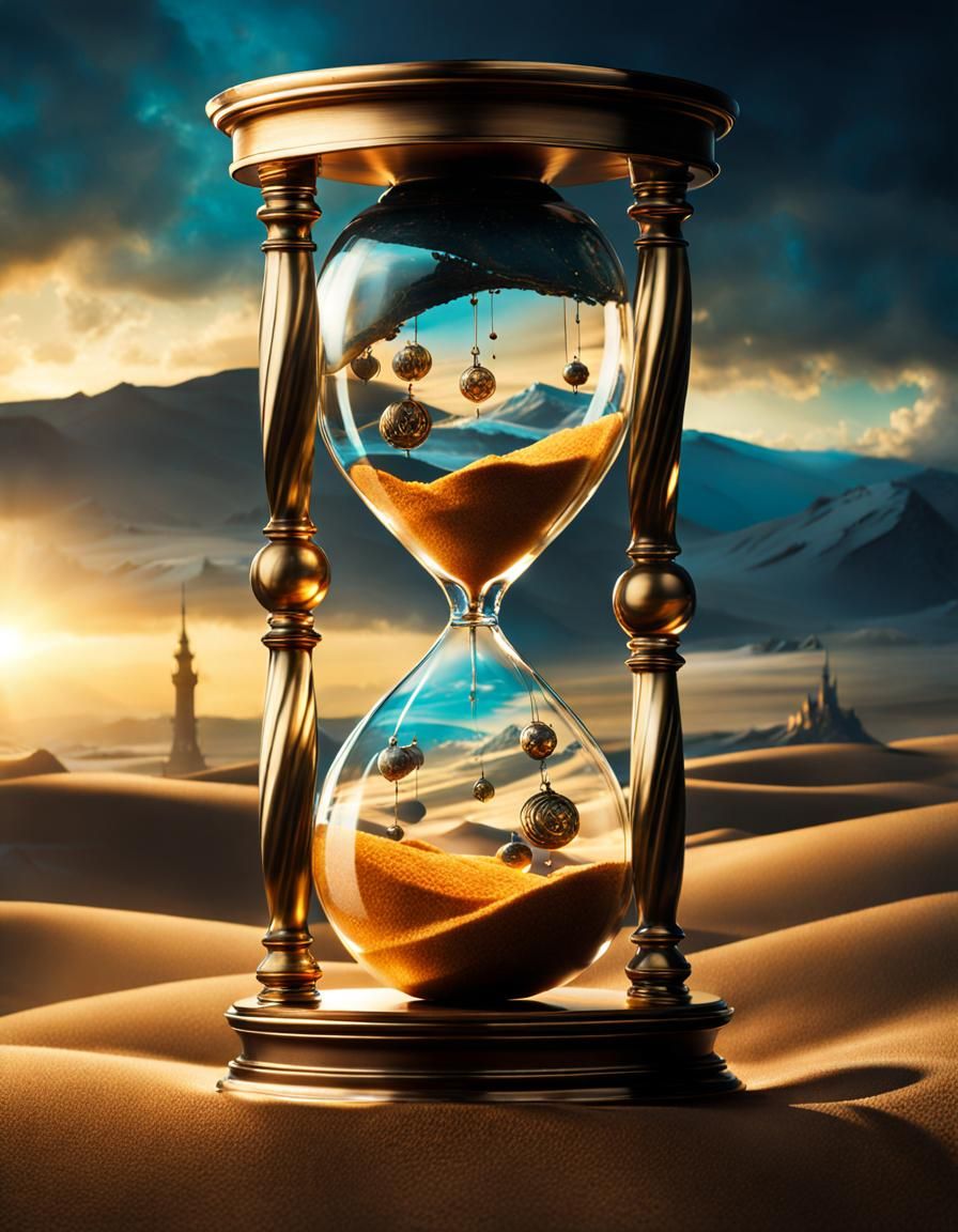 Hourglass Filled with Clocks Digital Illustration