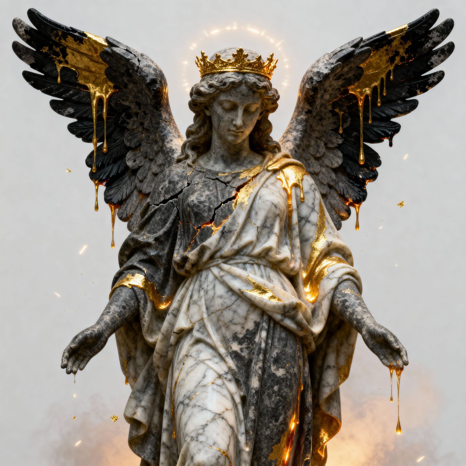 Guardian Angel Statue of Stone and Gold