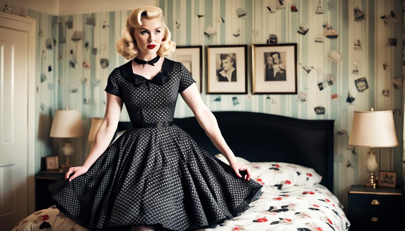 1950s Pinup Girl in Black Swing Dress
