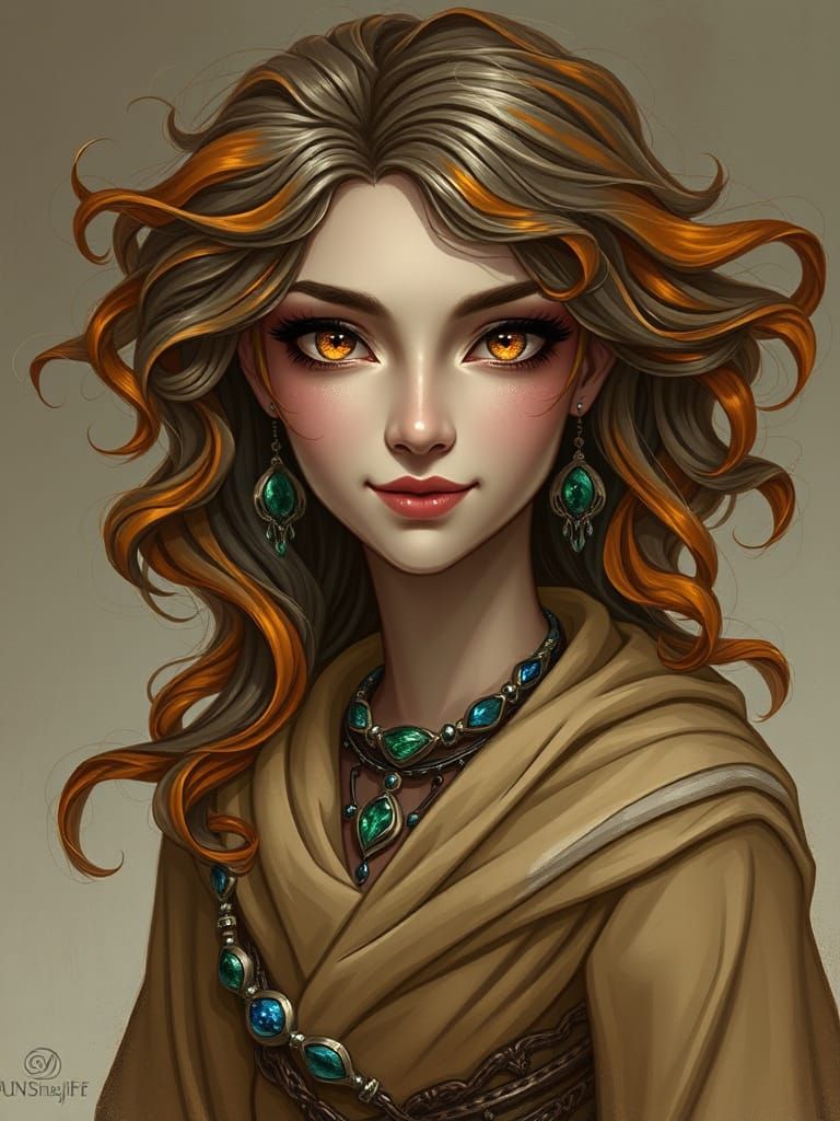 Mystic Woman with Eyes of Obsidian and Hair of Flame