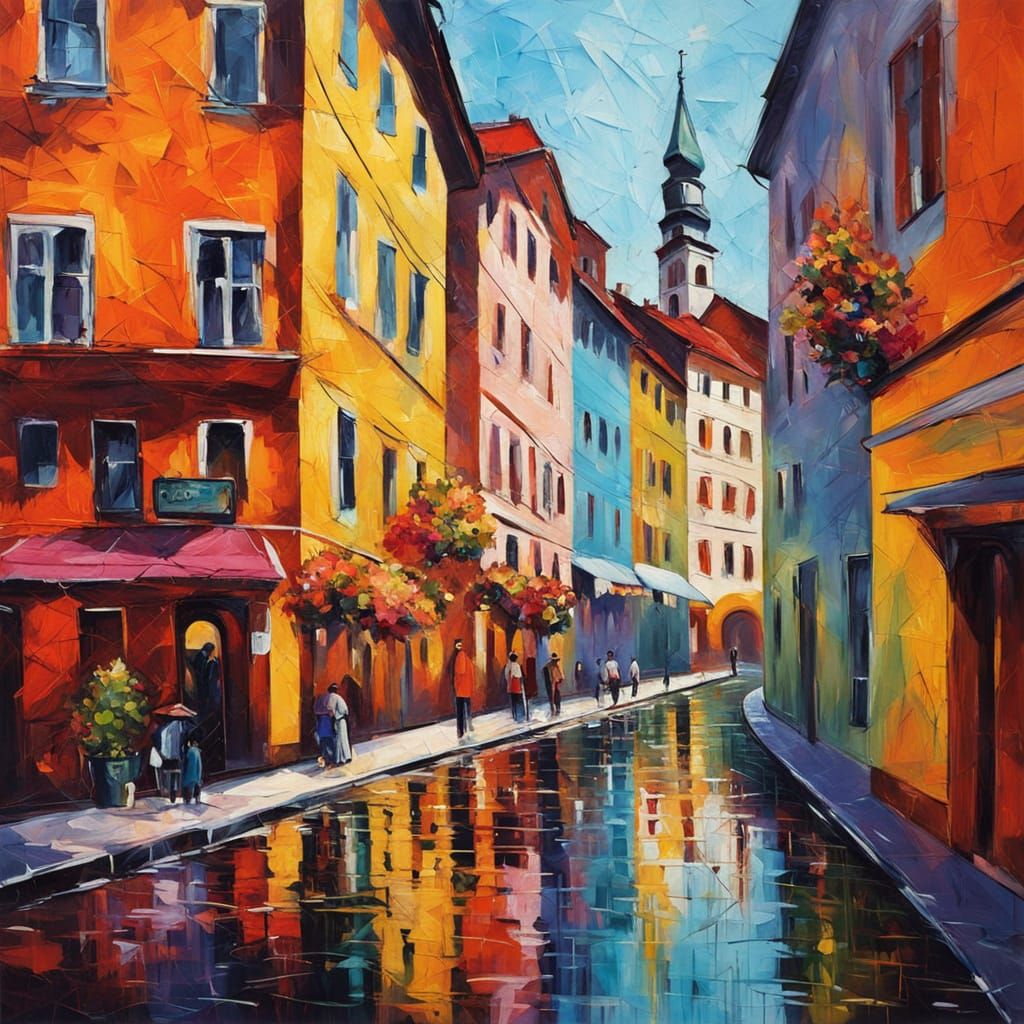 Ljubljana Cityscape in Neo-Impressionist Style