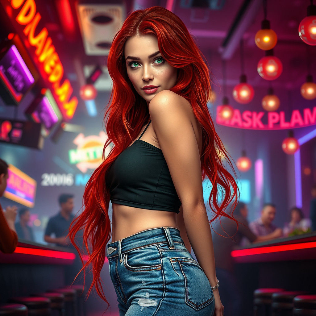 Beautiful Woman Portrait with Flowing Red Hair in 8k