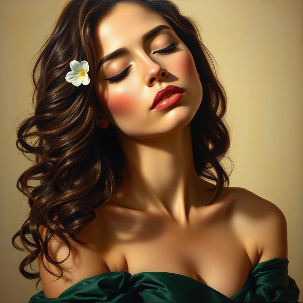 Hyperrealistic Oil Painting of a Woman with Flowing Hair