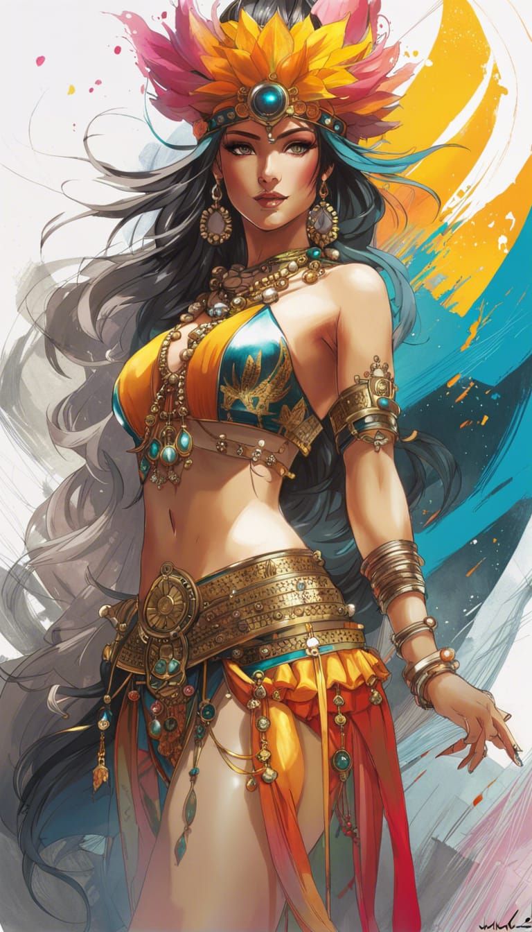 Solarpunk Belly Dancer in Anime Sketch Style