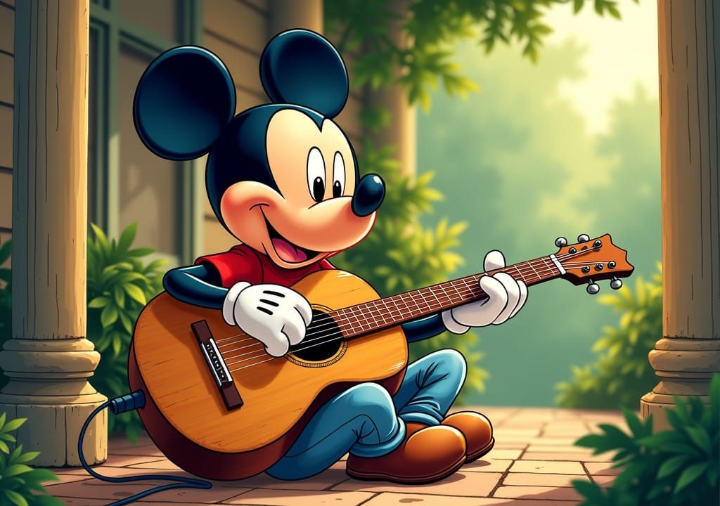 Mickey Mouse Strums Guitar in Classic Disney Style