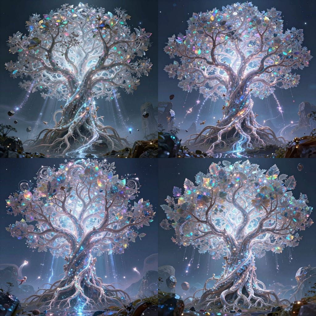 Otherworldly Crystal Tree With Fractal Branches