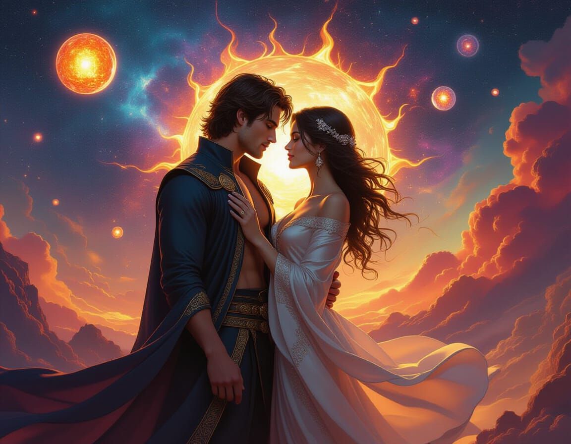 Cosmic Embrace: Lovers in a Starry Realm