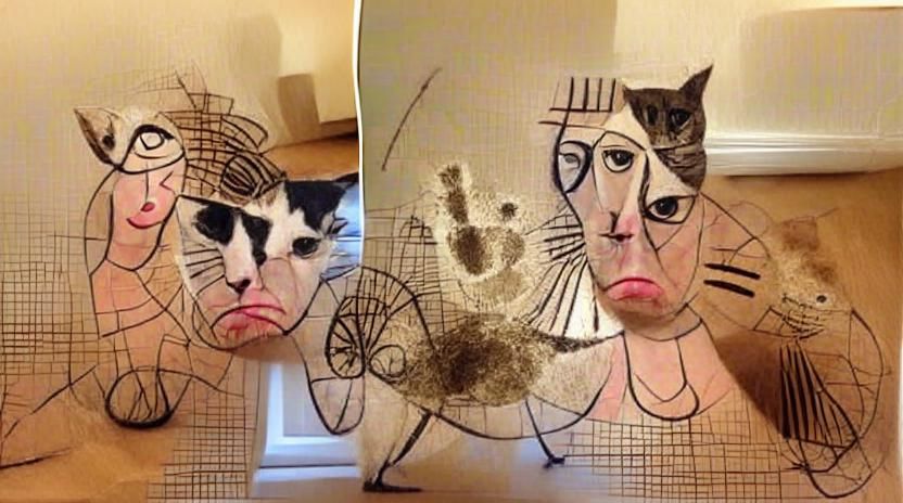 Cat Squeeze in the Style of Picasso