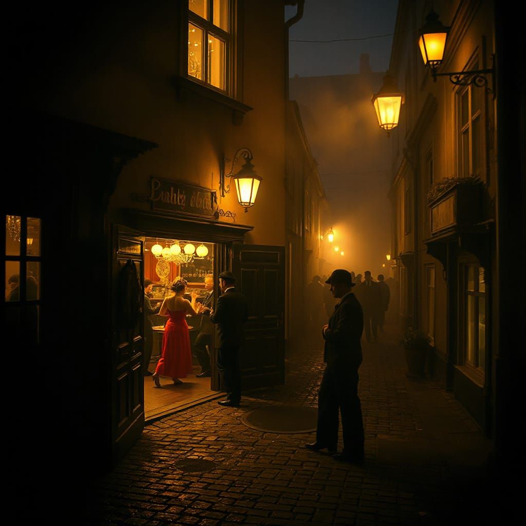 Prague Alleyway, 1920s, in Atmospheric Digital Painting