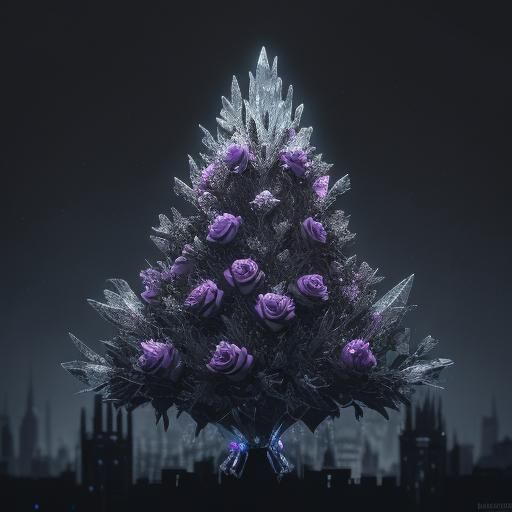 Gothic Black Christmas Tree in Vibrant Hyperrealistic Splend...