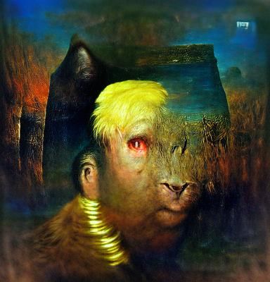 Surreal Feline Humanoid Portrait in Dark Fantasy Style