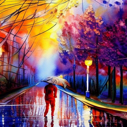 Artist in Love with Picture: Gouache Impressionist Painting