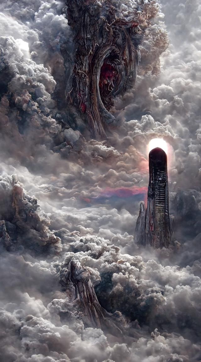 Stygian Horror Dystopian Twilight Monolith Painting