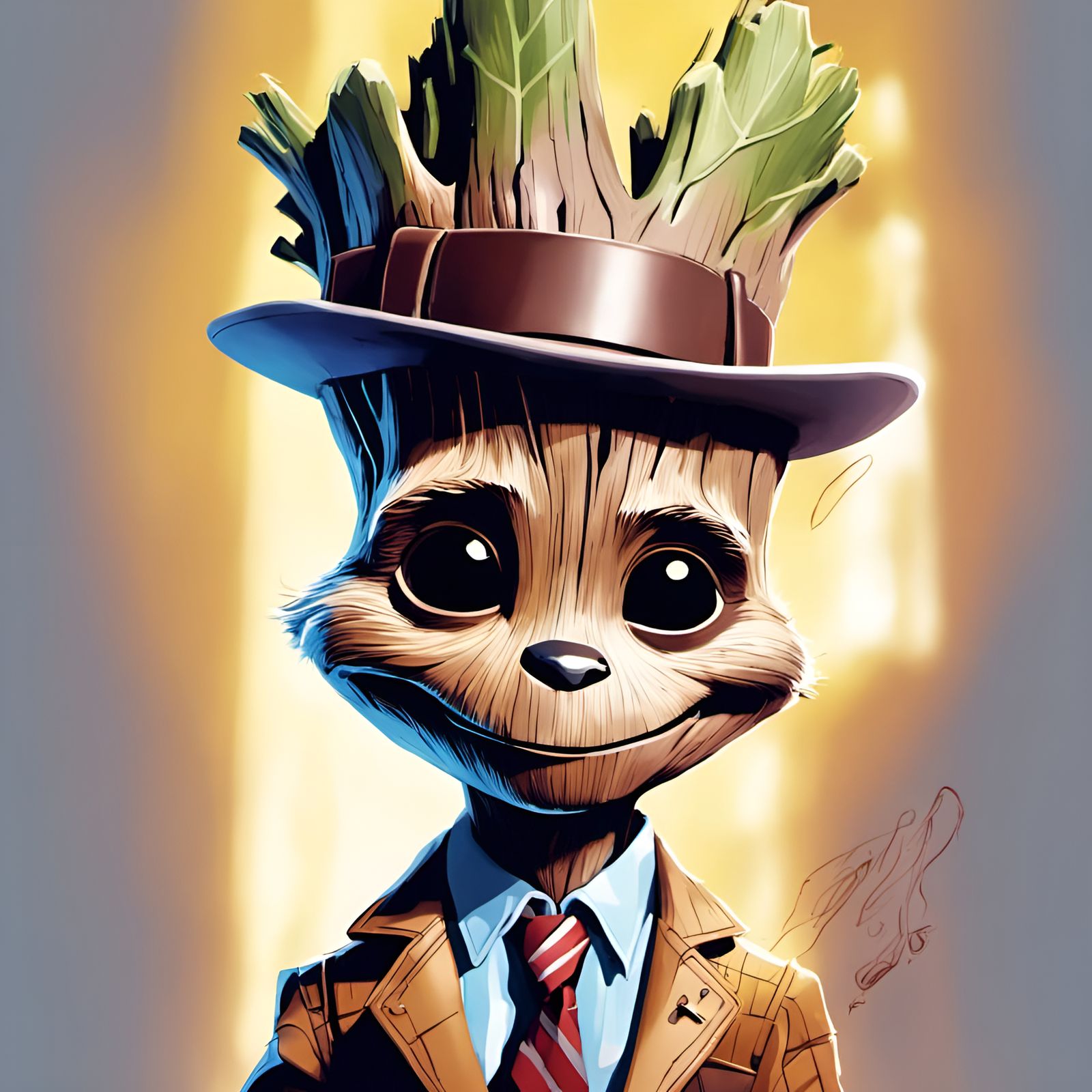 Groot as Detective: Digital Illustration in Rockwell Style