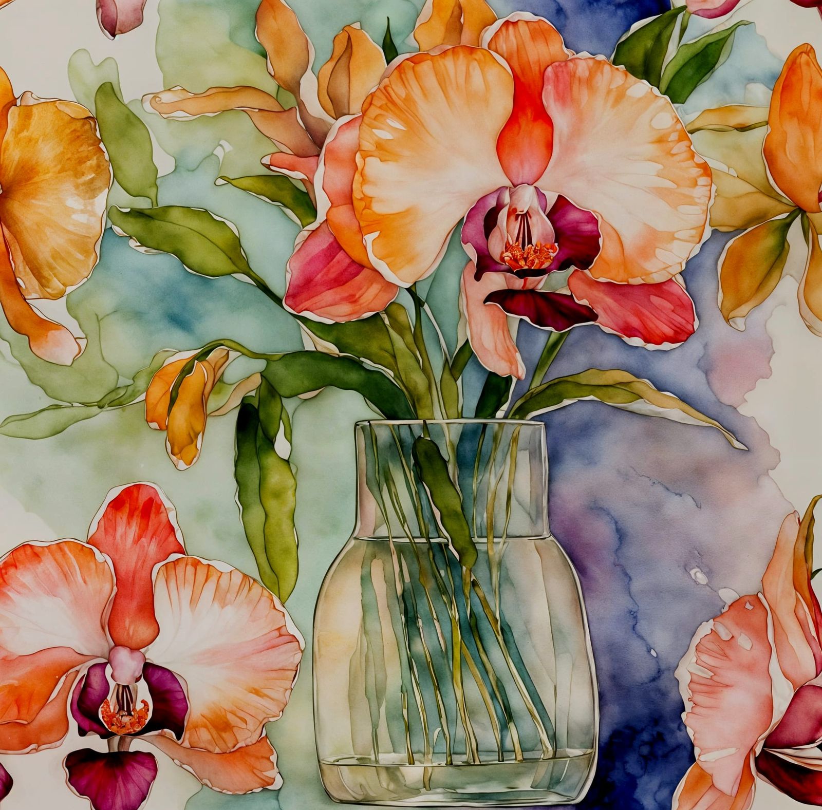 Ethereal Glass Vase with Mother of Pearl Accents and Vibrant...