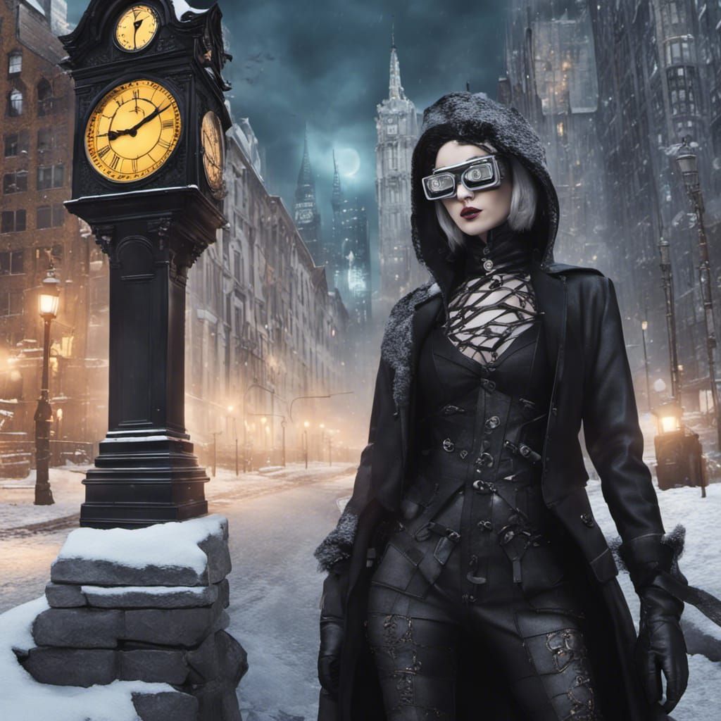 Gothic Augmented Reality in Snowy Gotham, Detailed Matte Pai...