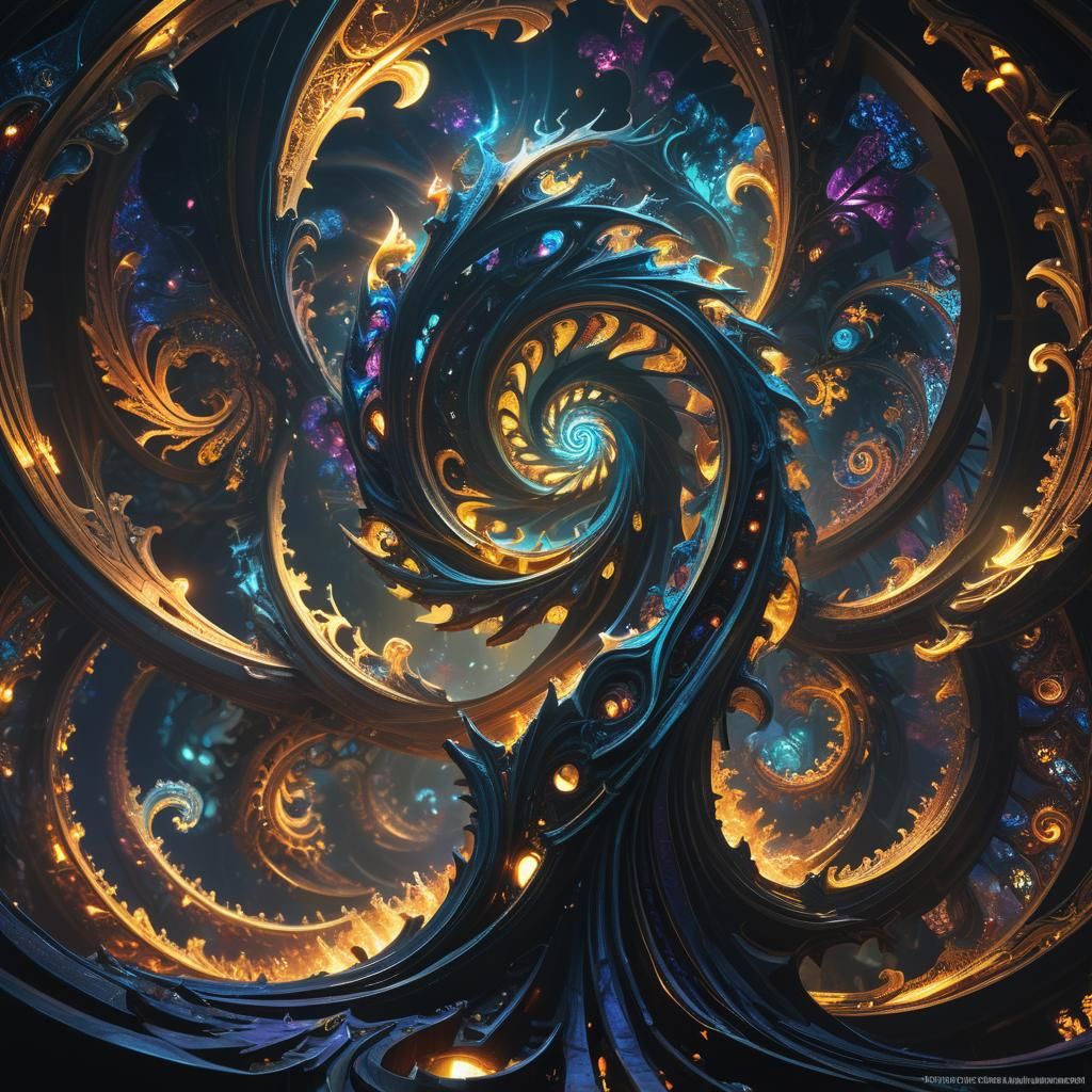 Arcane Mage Casting Fractal Spell in Detailed Digital Art
