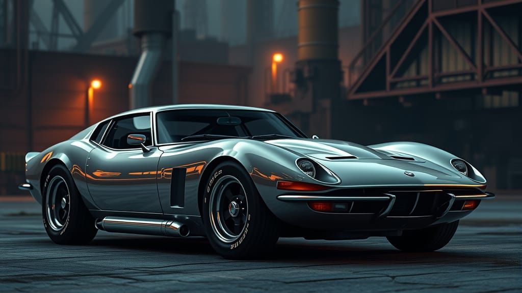 Vintage Futuristic 1969 Dodge Viper Concept in High-Contrast...