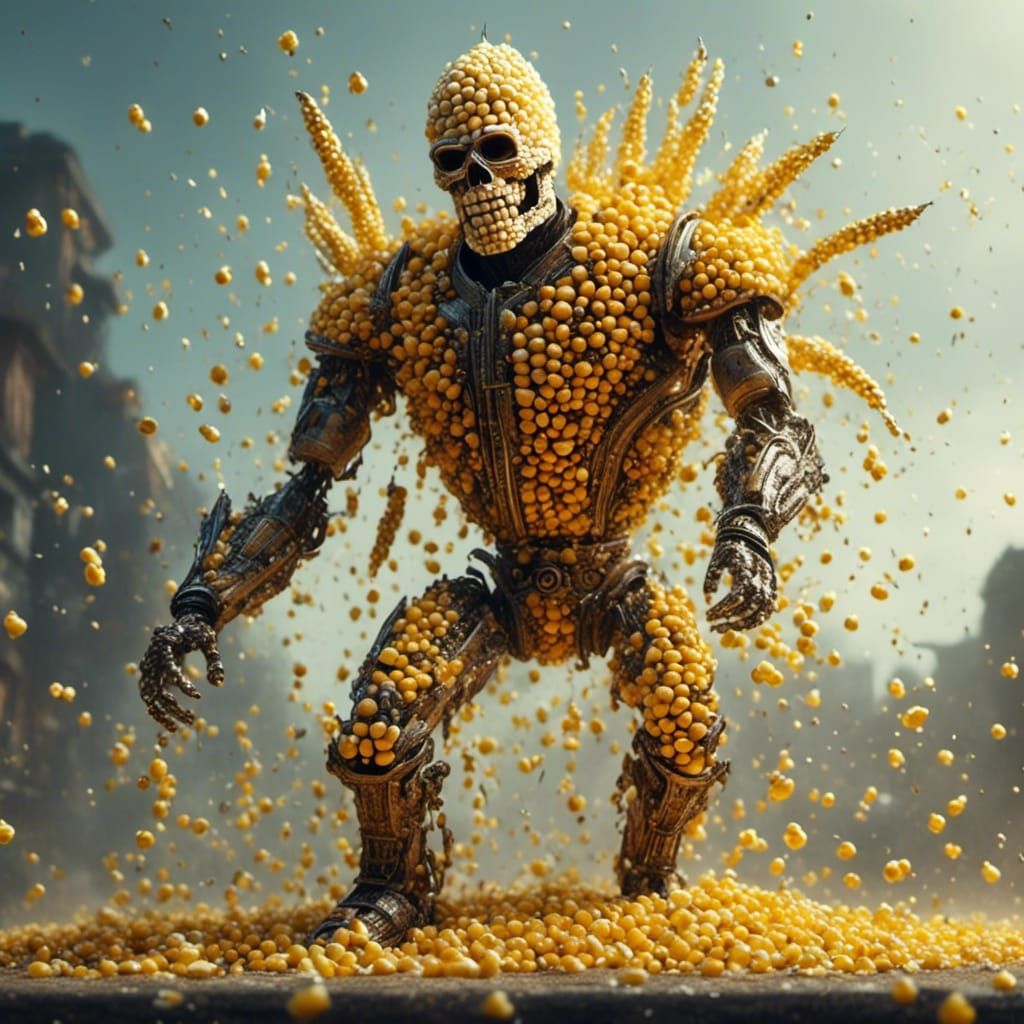 Cyberpunk Corn Cob Superhero Lands