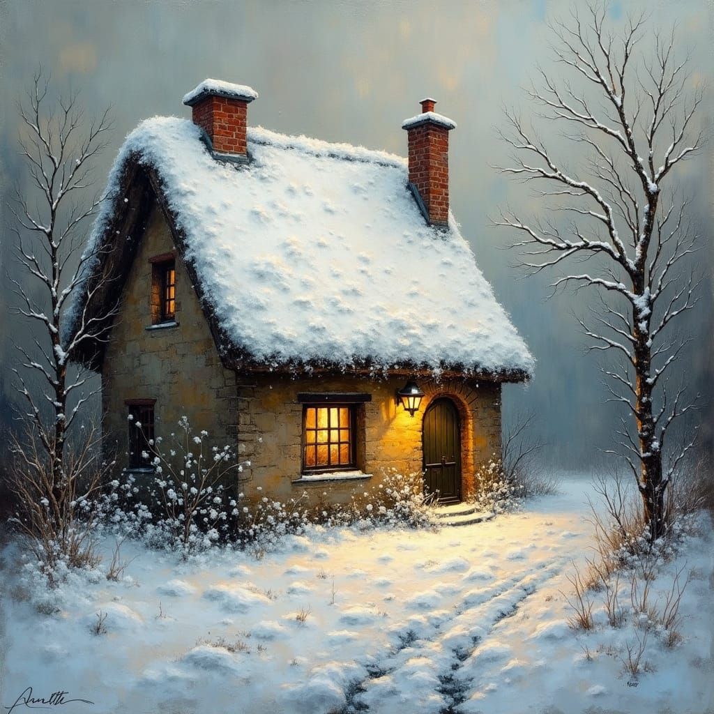 Snow-Dusted Cottage in Schmucker Style