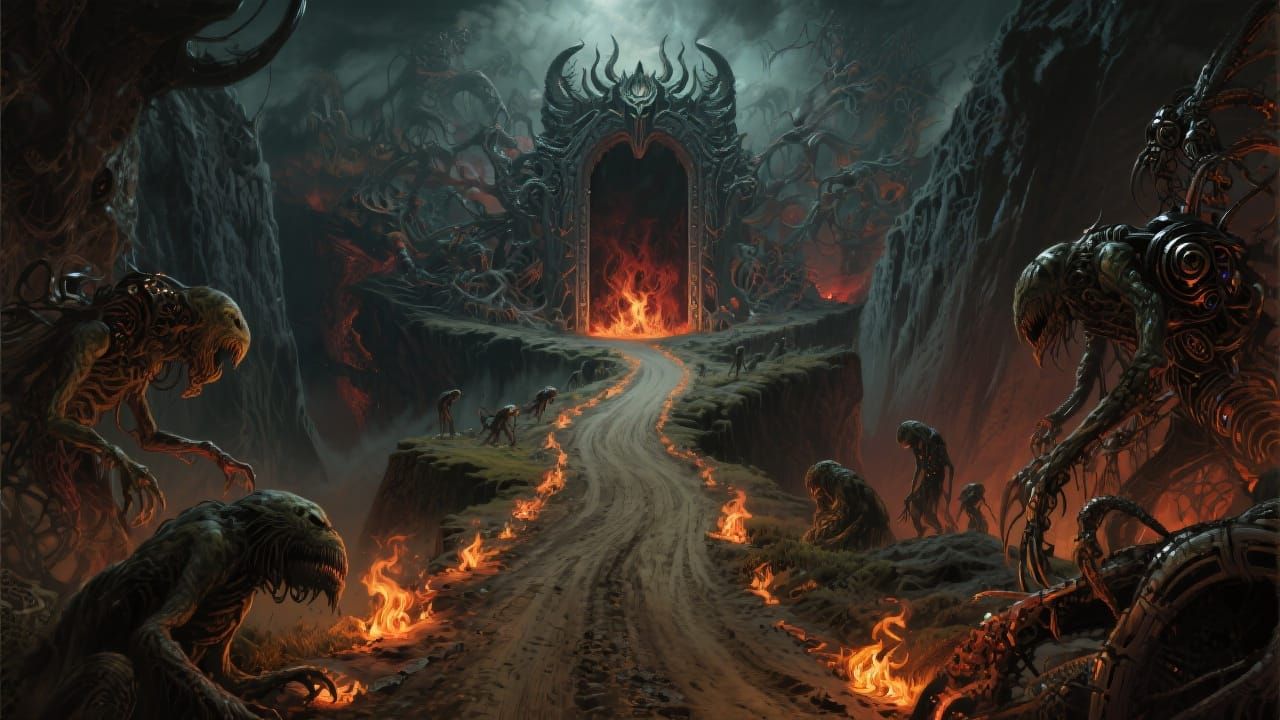 Eerie Road to the Underworld in Dark Fantasy Style