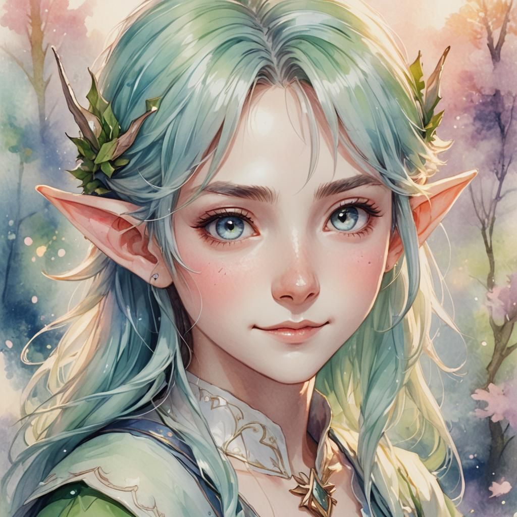 Anime Elf Portrait with Pastel Colors