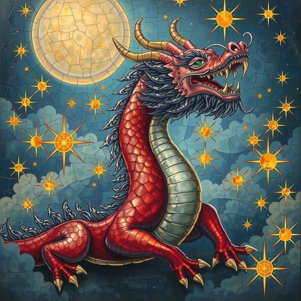 Majestic Red Chinese Dragon Erupts from Violet-Blue Smoke in...