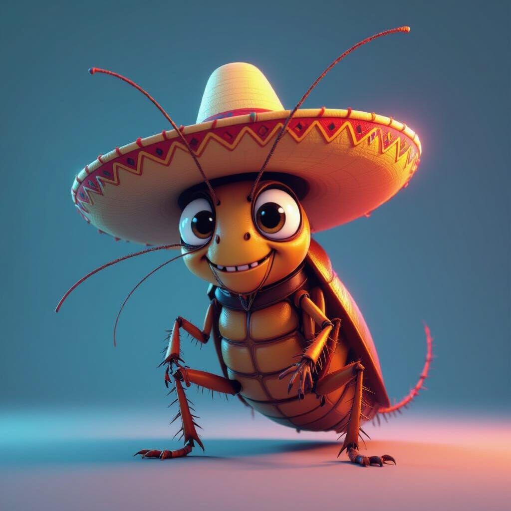 Cartoon Cockroach in Charro Hat