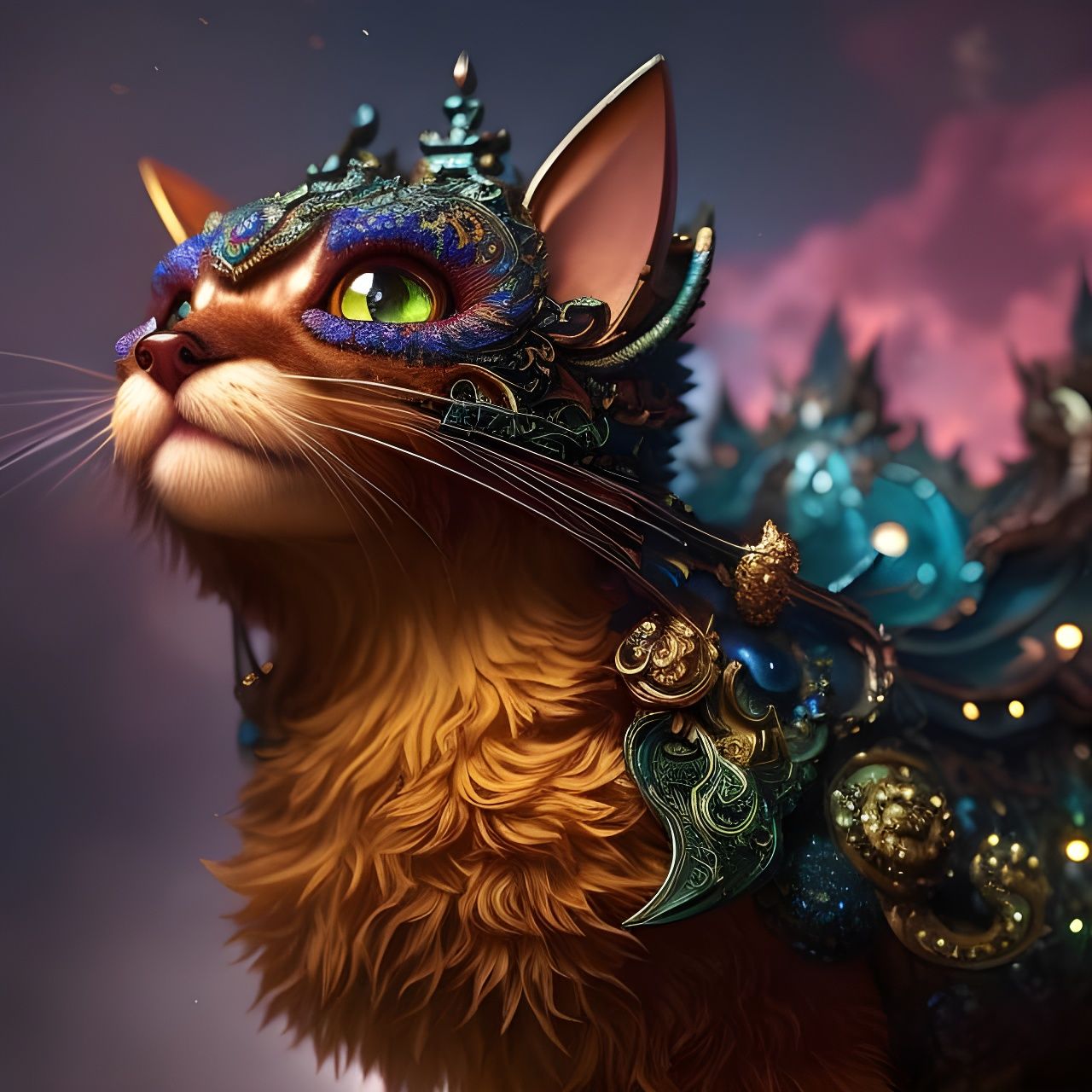 Ornate Cat-Dragon Hybrid King in Fantasy Art
