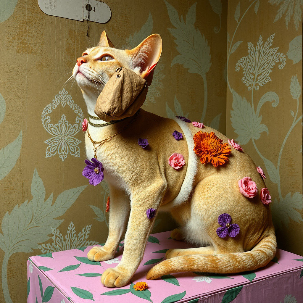 Elegant Feline Portrait in Whimsical Artistic Style