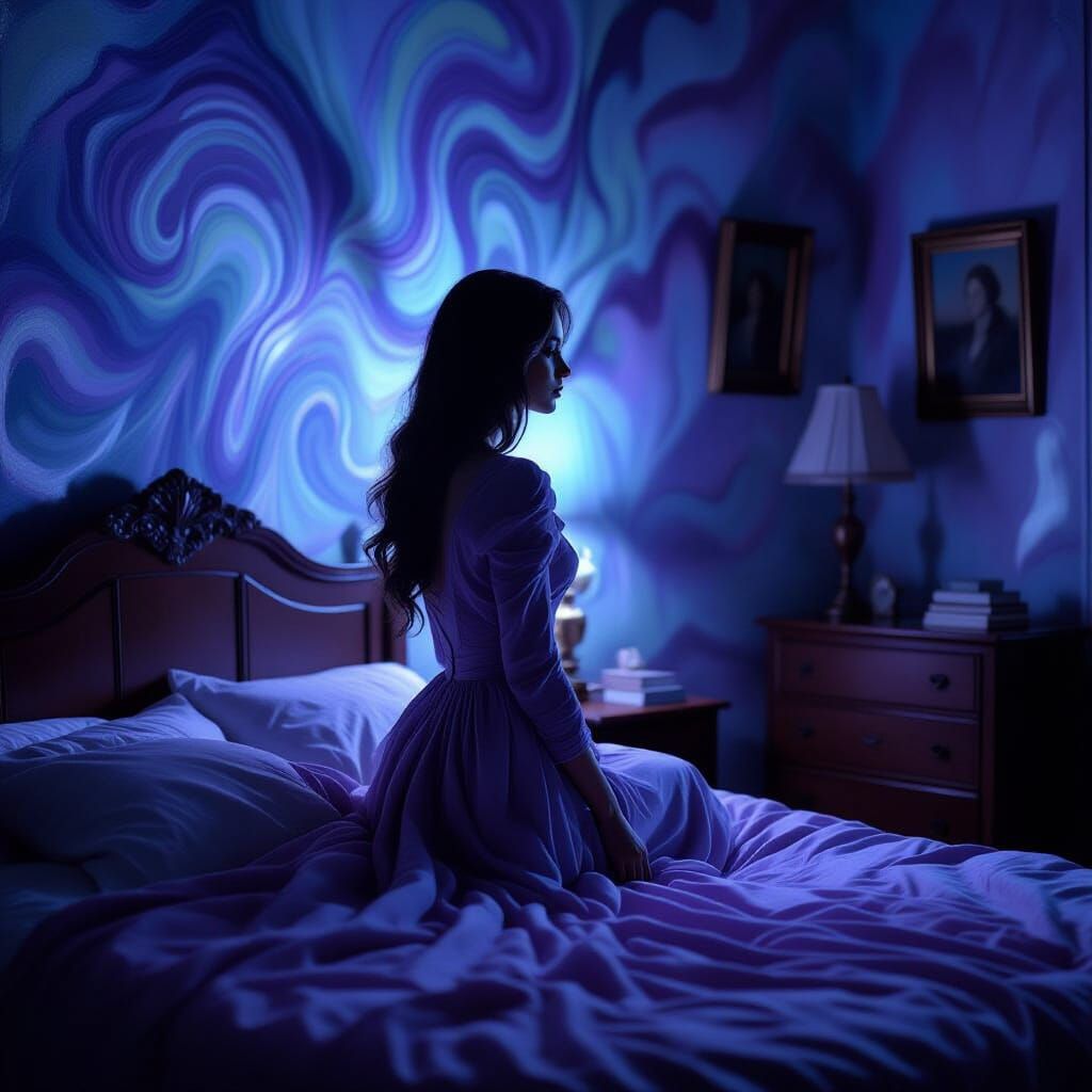 Ethereal Woman in Twilight Purple and Silver Abstract Form