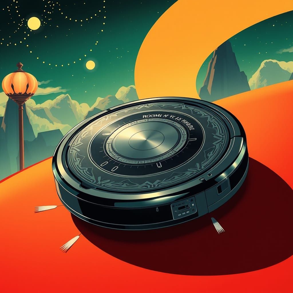 Vintage Fantasy Roomba Advertisement in Art Deco Style