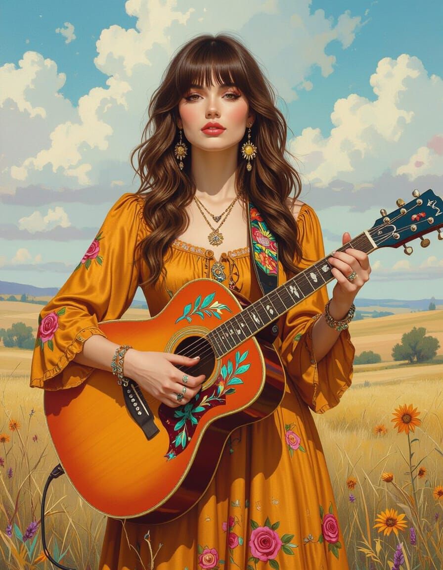 Songwriter in Rustic Landscape with Vibrant Colors
