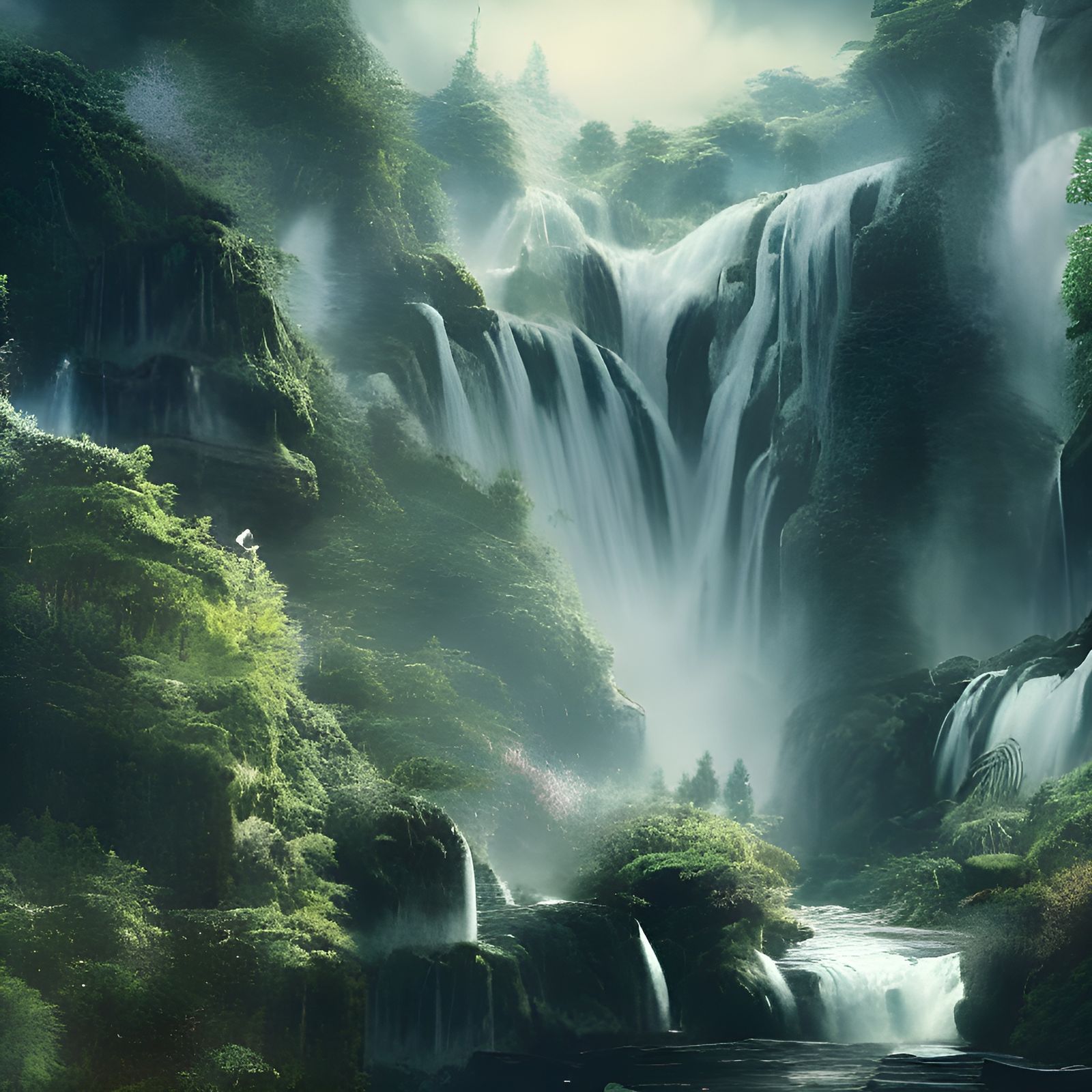 Epic Waterfalls at World's End: Digital Matte Painting