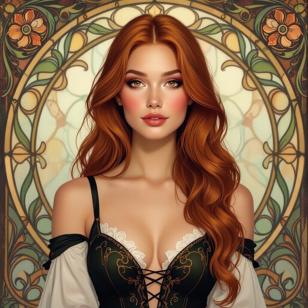 Ethereal Ginger Beauty Portrait in Art Nouveau Style