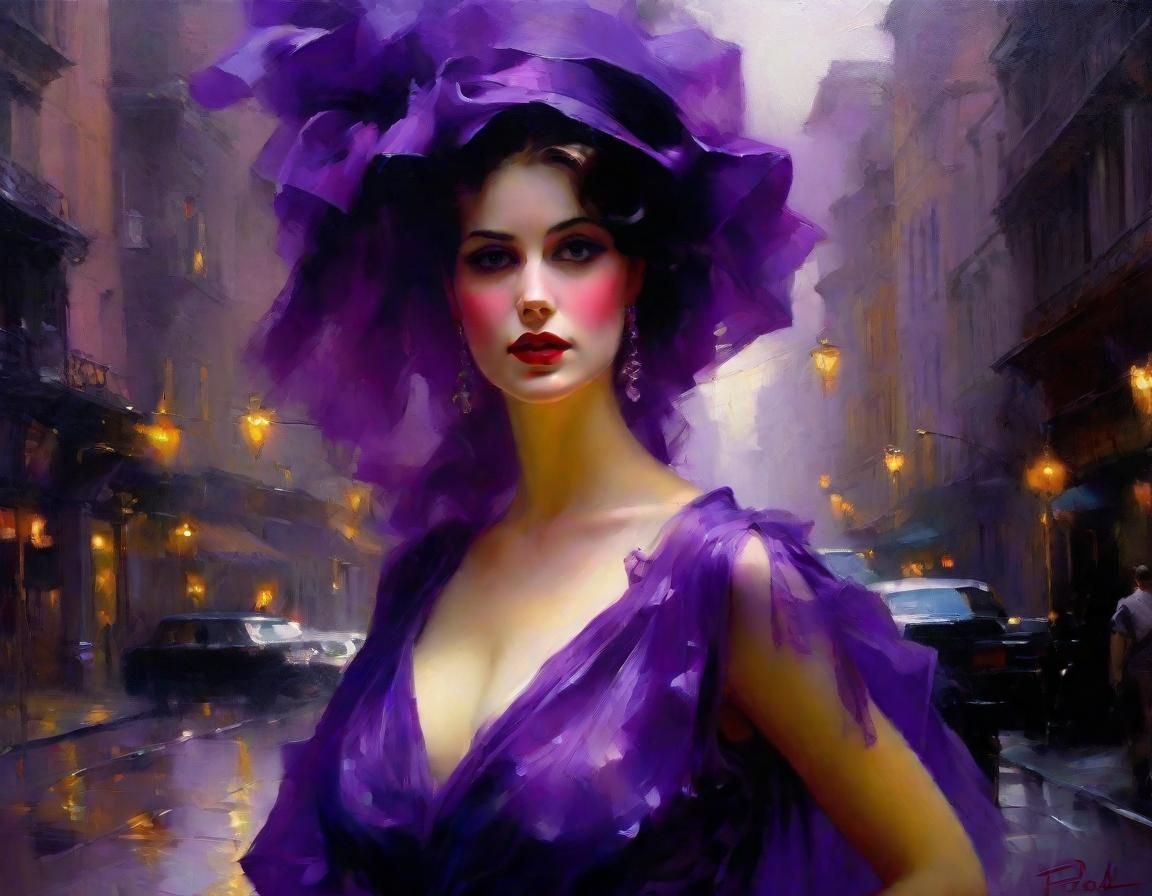 Ghostly Woman in Purple Monochromatic Impressionism